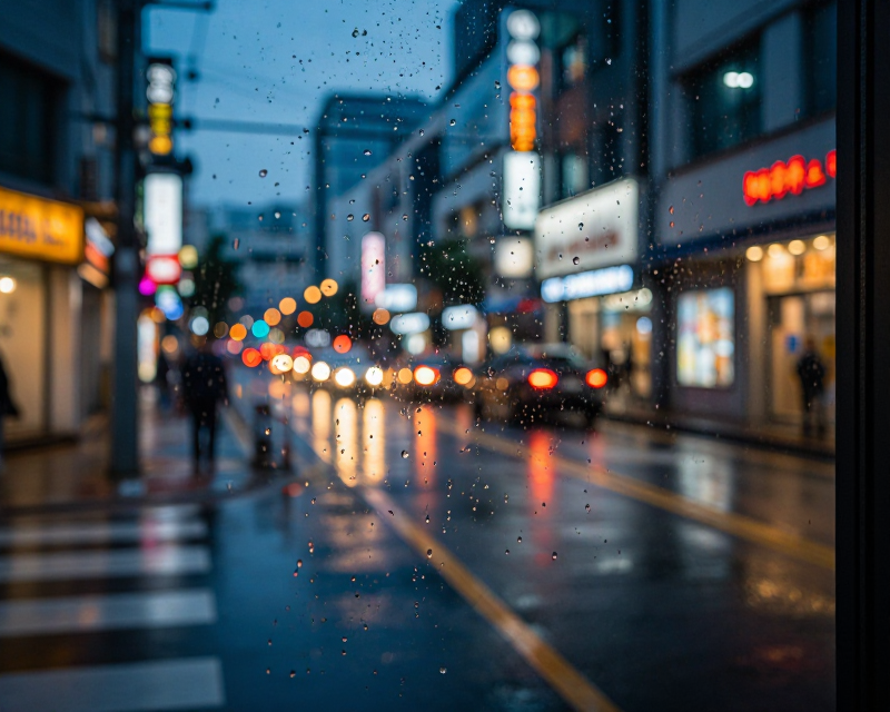 Rainy Seoul Cityscape