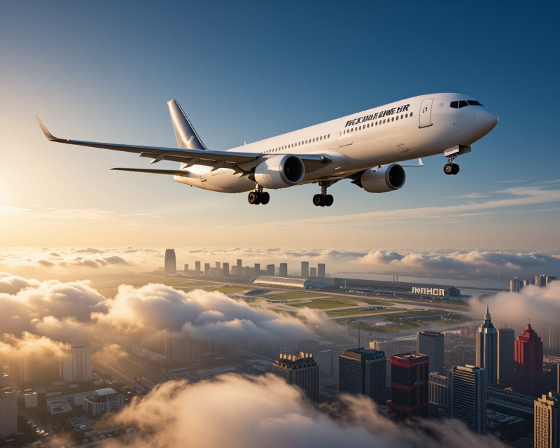 Modern Airplane over Korea-China connection