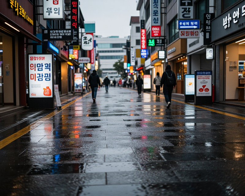 Rainy Seoul Urban Scene